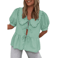 thumbnail image 2 of Yunliwuli Women's Striped Babydoll Tops Loose Doll Collar Short Sleeve Open Front Tie-Up Ruffle Shirt for Summer, 2 of 6