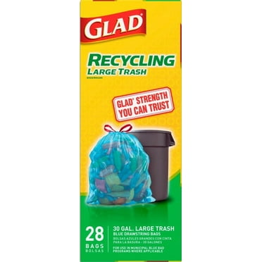 Glad Blue Recycling Large Trash Bags, 30 Gallon, 28 Bags