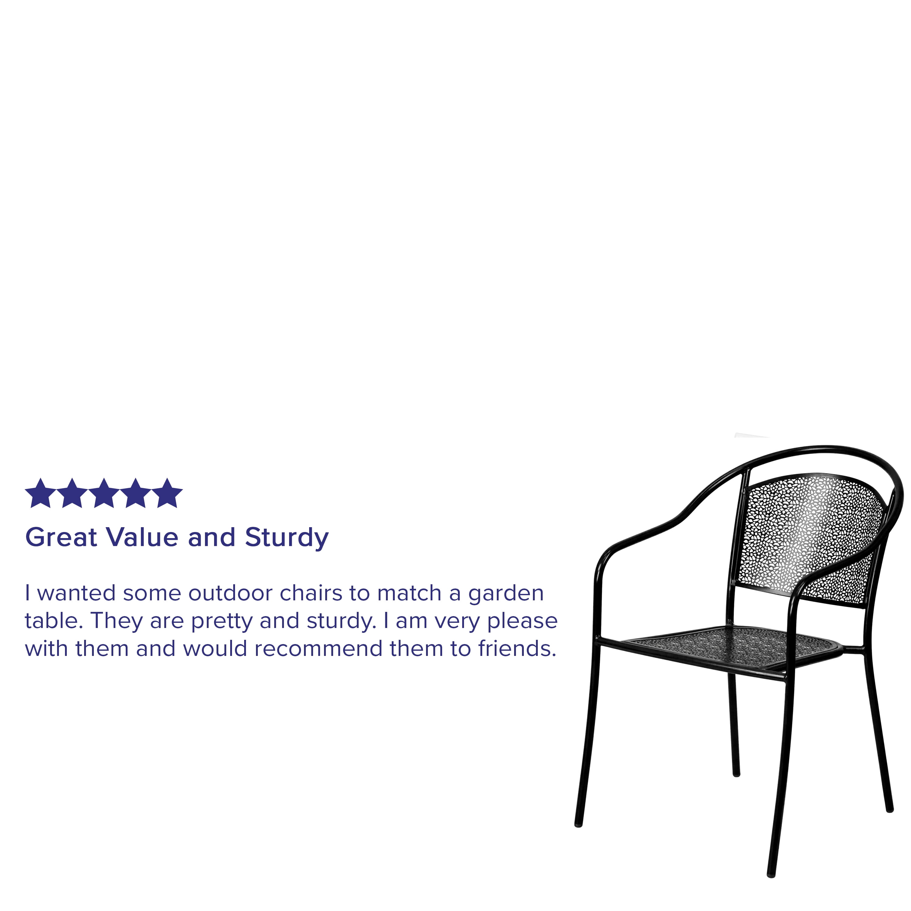 Emma + Oliver Commercial Grade Black Indoor-Outdoor Steel Patio Arm Chair with Round Back