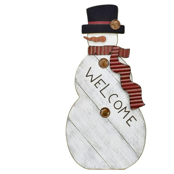 Wood Snowman Welcome Sign - Christmas Porch Decor - 10.5x22 Inch Free Standing Holiday Decoration - Indoor/Outdoor Winter Yard Stake - Festive Xmas Home Decor