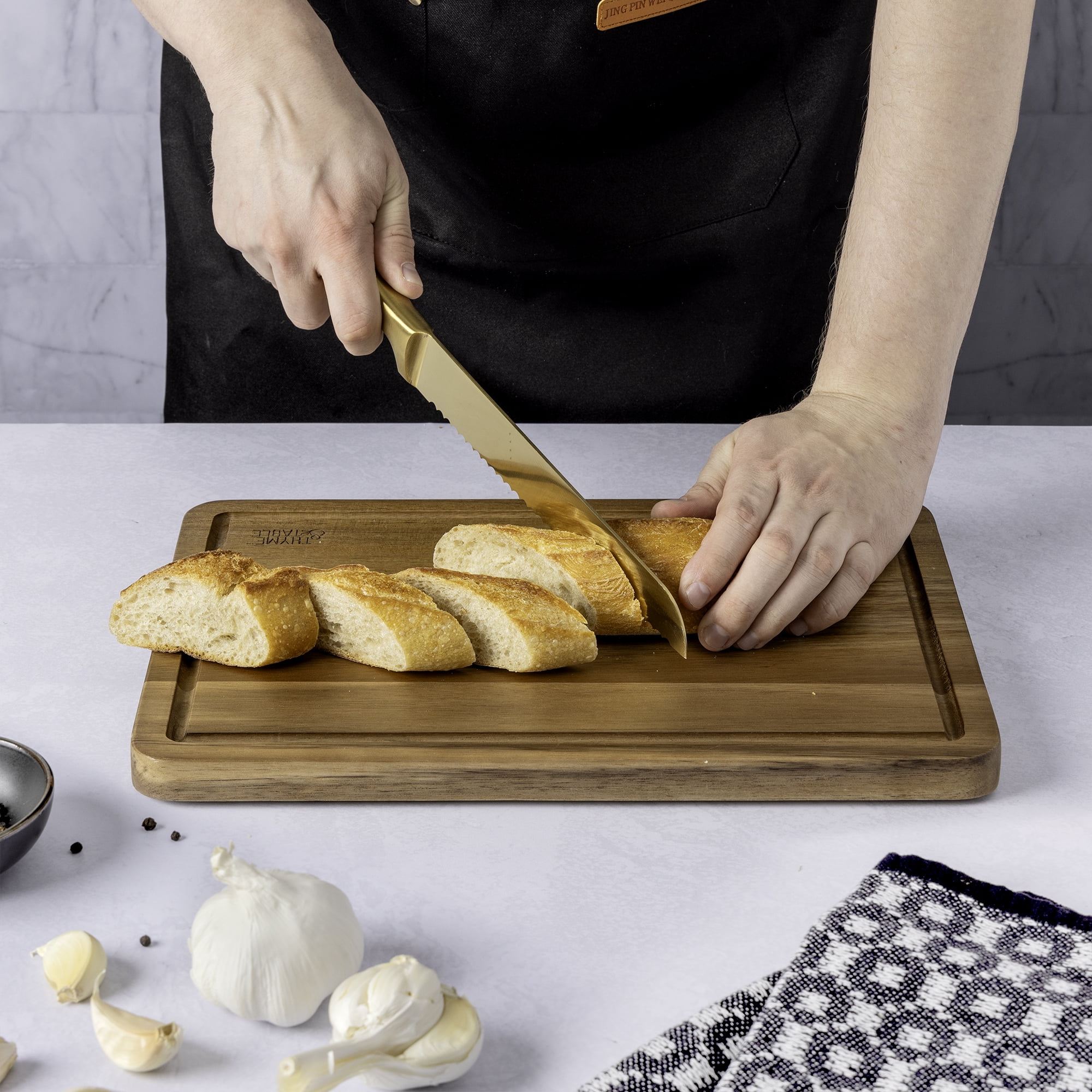 Thyme & Table Medium 10"x14" Acacia Wood Cutting Board with Triangle Shaped Anti-Slip Grips