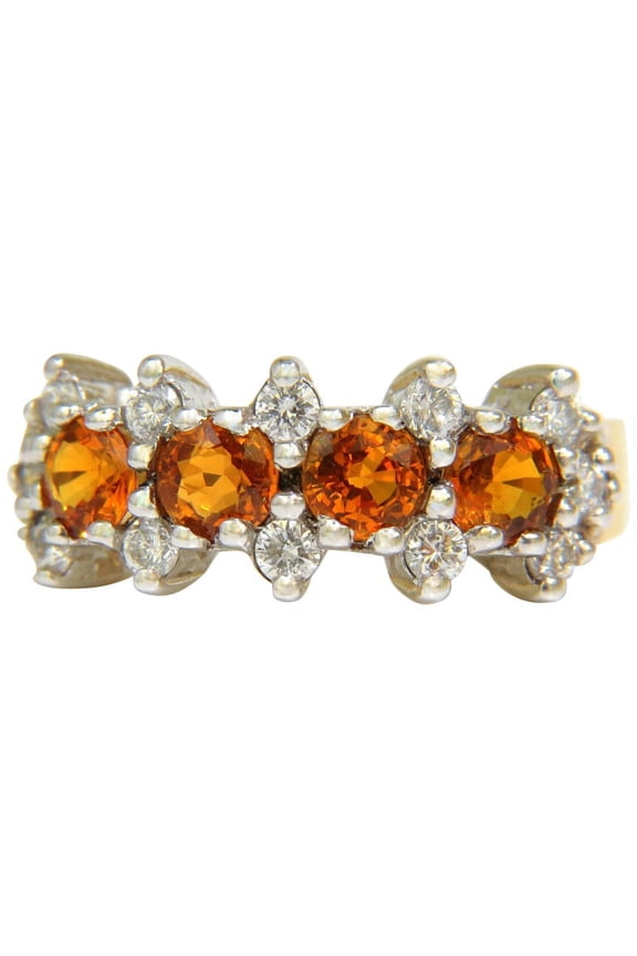 18KT 2.27CT NATURAL FINE GEM ORANGE SAPPHIRES DIAMOND BAND RING