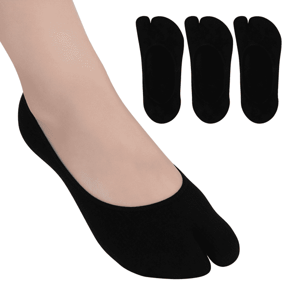 OQRKI No Show Tabi Socks for Women,Split Toe Design,Non-Slip Liner Socks for Flip Flops,3 Pairs,Tabi Socks Split Toe Socks Black/White/Beige