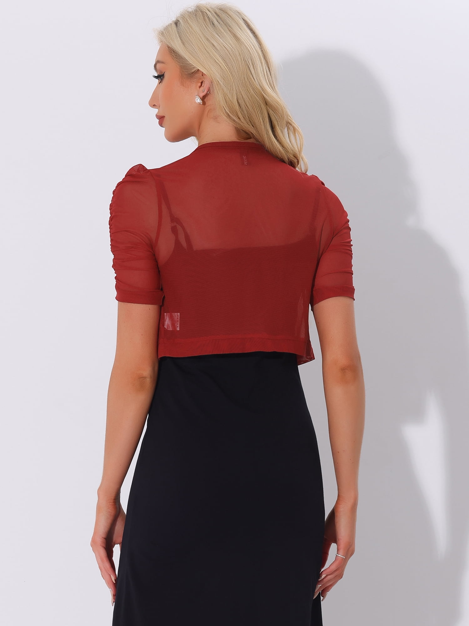 DARING DIVA Women's Mesh Sheer Shrug Cropped Cardigan Bolero S Red