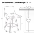 thumbnail image 3 of Counter Height Bar Stools Set of 2, 360°Swivel Upholstered Barstools with Back and Solid Wood Legs, 37" H Seat Height, 3 of 12