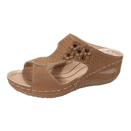 

Sandals For Women Dressy Summer Fashion Slippers Thick Bottom Heel Open Toe Breathable Lightweight Slip On Flowers Serpentine Print Sandal Brown 39