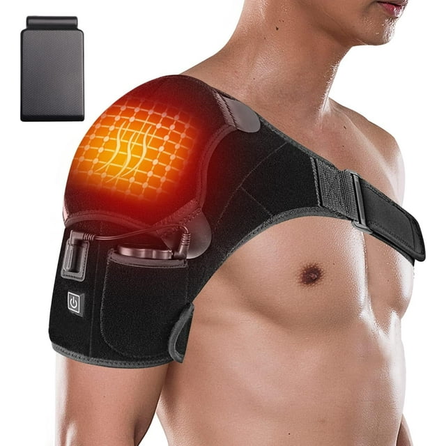 Heated Shoulder Brace Wrap with Battery,Portable Electric Wireless Heating Pad with Hot Cold Therapy for Left Right Shoulder,Cordless Shoulder Heating Pad for Men Women