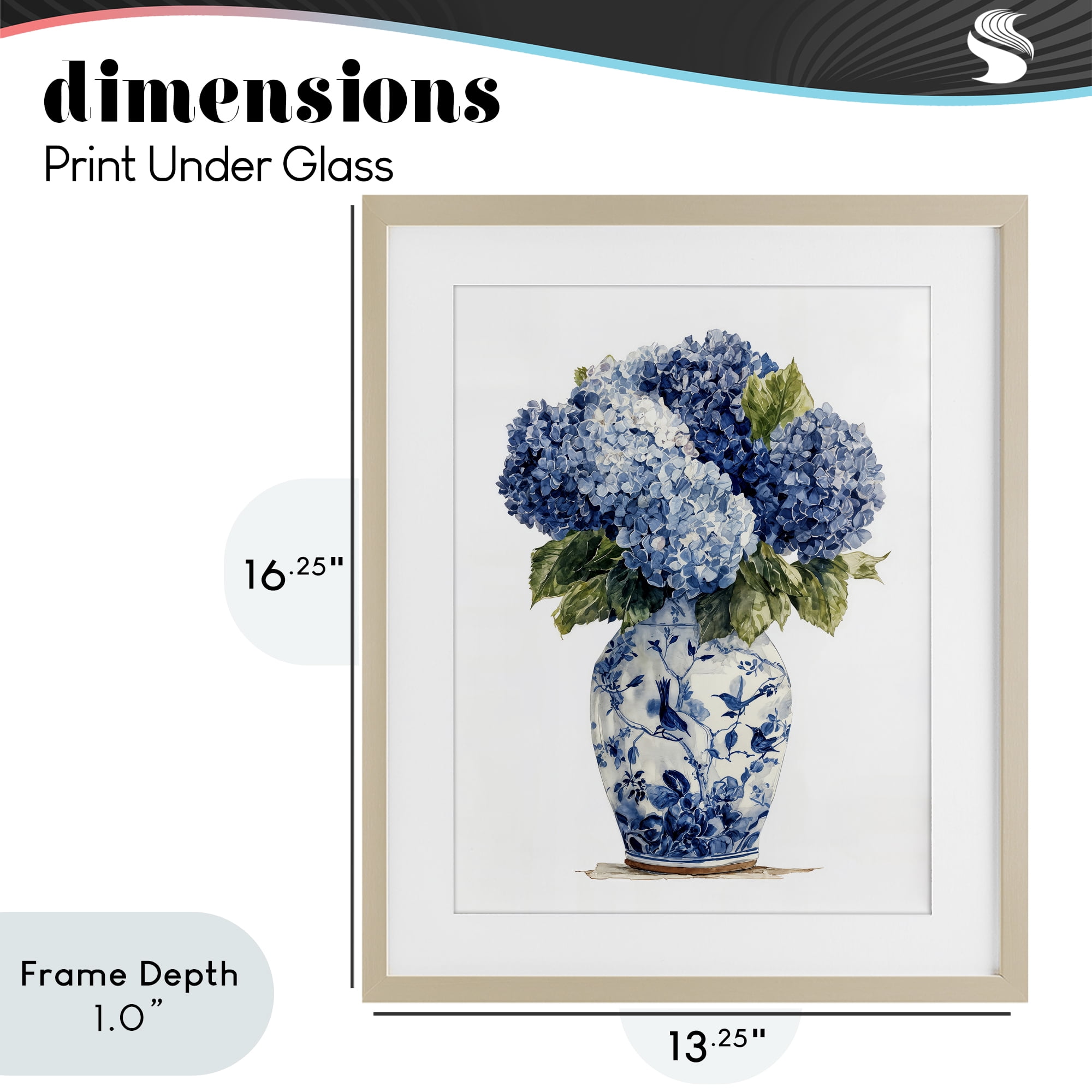 Stupell Industries Blue Hydrangeas in Porcelain Birch Framed Print Under Glass, design by Imagine It Images