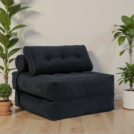 Convertible Floor Sofa Bed, Foldable Mattress Cloud Couch with Pillow Back & Armrest, Chenille Sleeper Sofa Bed with Fixed-Shape Frame, Compressed Couch for Living Room Bedroom, Orange