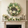 thumbnail image 7 of Artificial Magnolia Wreath for Front Door, 24 Inch Half Circle Floral Wreath with Greenery and Decorative Ribbon for Indoor Outdoor Farmhouse Home Decor, 1 Pack Green, 7 of 7