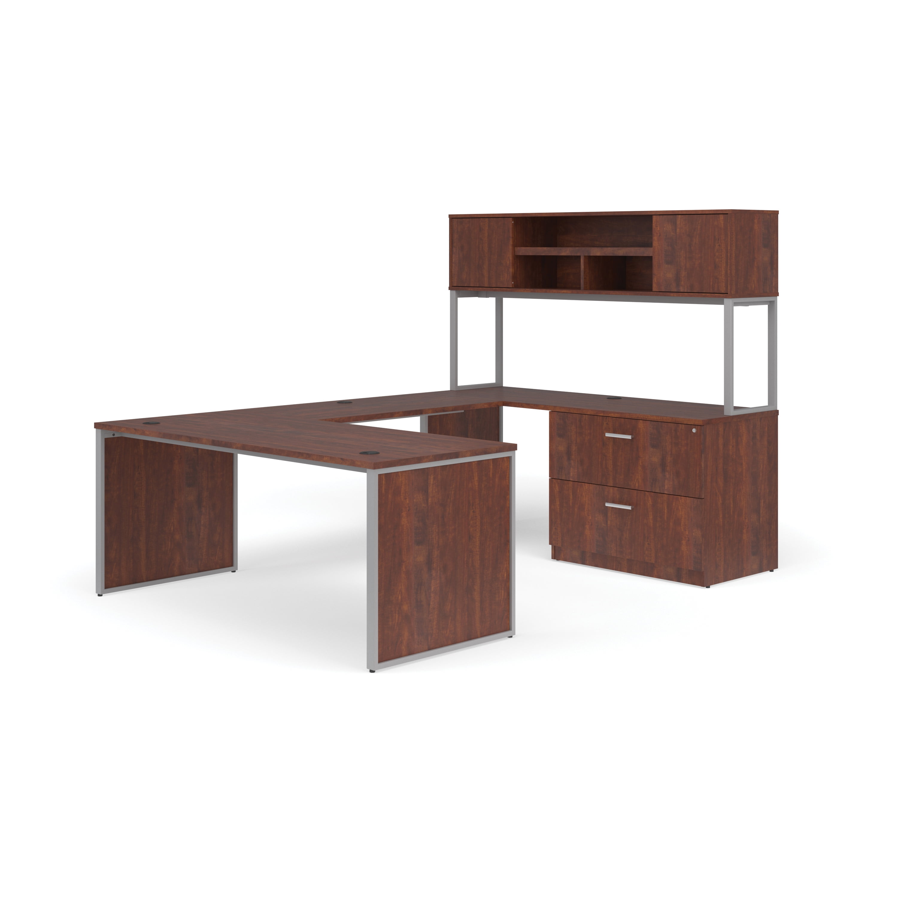 Ofm Fulcrum Series Office Furniture Set 72 U Shaped Desk With Bridge Credenza Lateral Filing Cabinet Hutch Leg Panels In Cherry