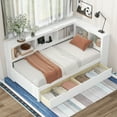 thumbnail image 2 of Euroco Modern Pine Wood Daybed with Drawers, Twin Bed with Storage Cabinet and Shelves, USB Charging Station for Kids Teens Bedroom, White, 2 of 9