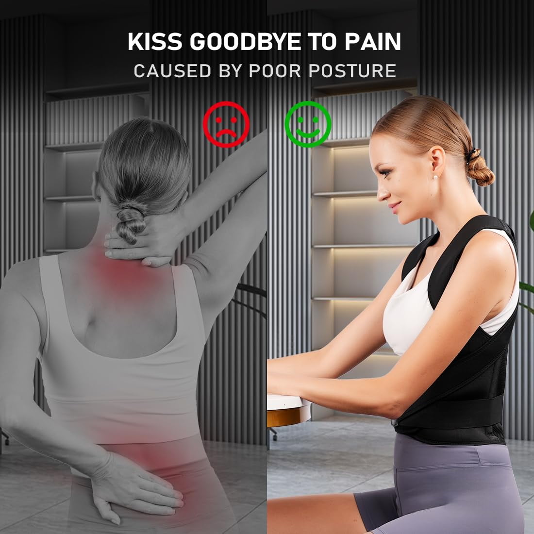 GKTG Posture Corrector for Women and Men, Adjustable Posture Back Brace for Upper and Lower Back Pain Relief