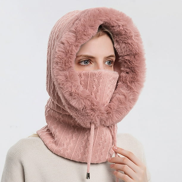 Gorro de pasamontañas para mujer capucha máscara de esquí gorros esponjosos gorro para acampar montar tocado JShteea Para Estrenar
