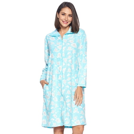 

Casual Nights Women s Printed Zipper Front Micro Fleece Robe Duster