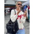 thumbnail image 4 of Tricot Imprimé Nœud Papillon Automne pour Femmes Col Rond Manches Longues Contraste Couleur Chandail Mode 2024, 4 of 6