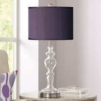 Possini Euro Design Modern Table Lamp 28" Tall Clear Glass Apothecary Eggplant Purple Faux Silk Fabric Drum Shade for Bedroom Living Room House Office
