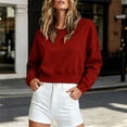 thumbnail image 2 of Meichang Cropped Sweatshirt for Women Plain Crewneck Sweatshirts Fall Long Sleeve Drop Shoulder Pullover Tops Red L, 2 of 8