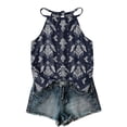 thumbnail image 3 of Boho Halter Top for Womens - Tie Neck Sleeveless Graphic Camisole, Flowy Asymmetric Hem Tank for Women's Summer Beach & Festival Outfits Dark Blue XXL, 3 of 8