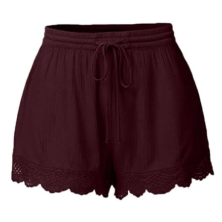 Women Summer Fashion Lace Women s Shorts with Pockets Denim Plus Size Rope Tie Women Boy Shorts Underwear Shorts Yoga Sport Pants Cotton Shorts for Women Leggings Trousers Hot Shorts Pants