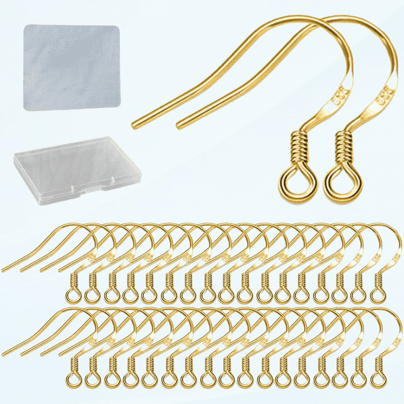 Gold Fishhook Earring Hooks - 120 PCS/60 Pairs 18K Gold Hypoallergenic Ear Wires Fish Hooks for Jewelry Making, Jewelry Findings Parts with 120 PCS Rubber Earring Backs Stopper for DIY Earrings