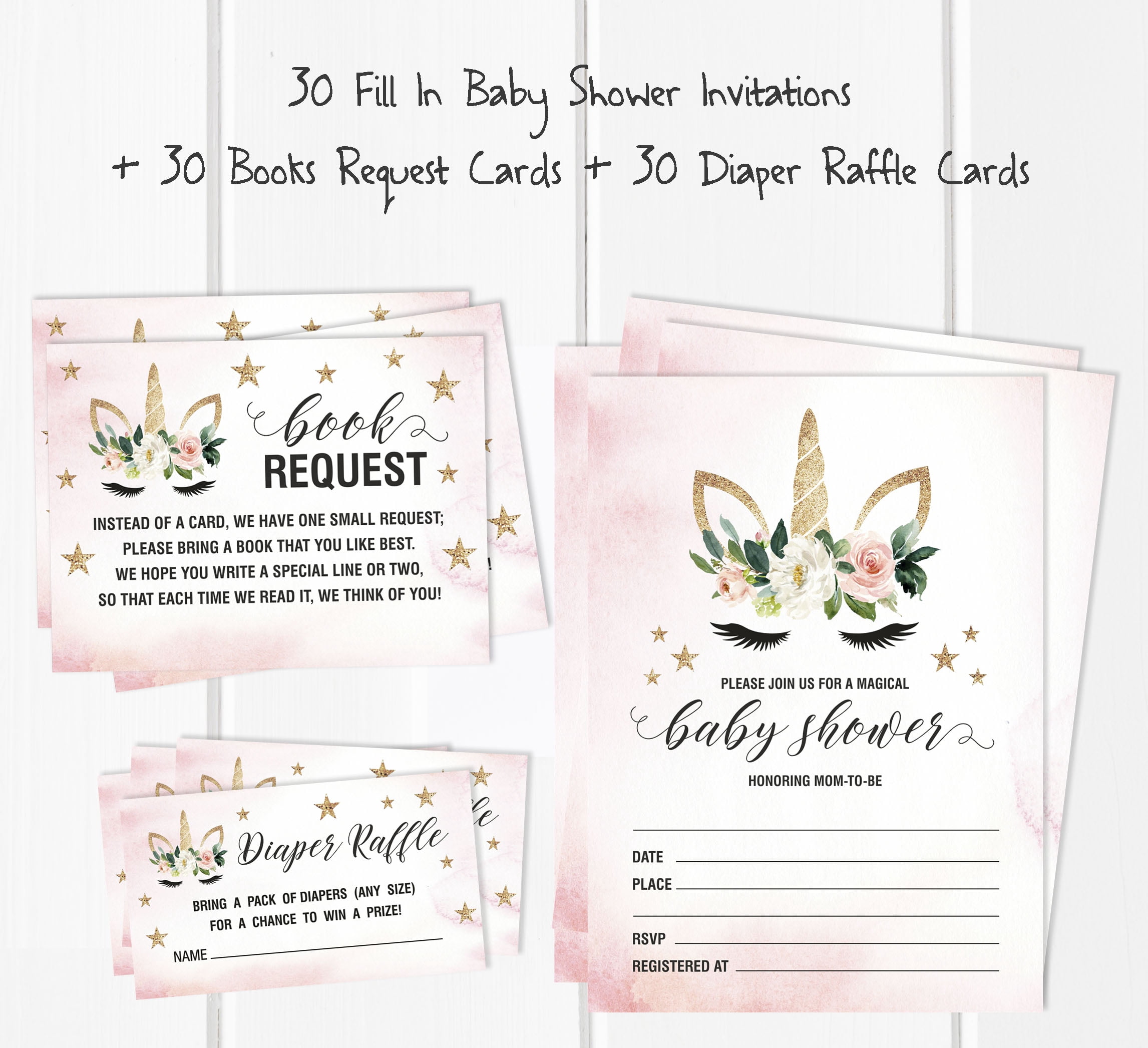 Inkdotpot Set Of 30Gender Reveal Baby Shower Invitations-Diaper Raffle Tickets And Baby Shower Book Request Cards Its a Girl Invites