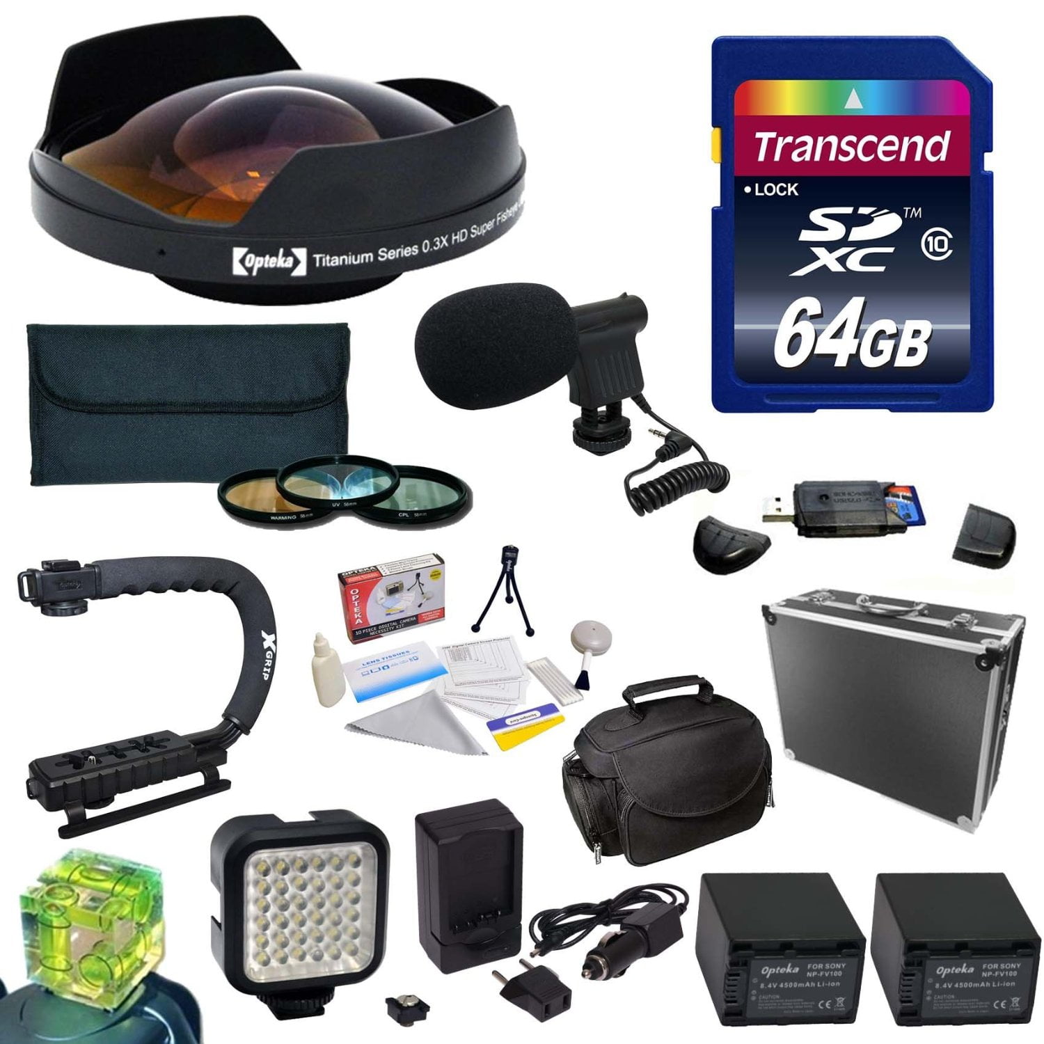 58MM 3 Piece Pro Filter Kit + Sony FV70 Extended Life Replacement Battery 16GB High Speed Error Free SDHC Memory Card SDHC Card Reader UV, CPL, FLD Rapid AC//DC Battery Charger Best Value Accessory Kit for the Sony NEX-VG30 Camcorder Includes 60