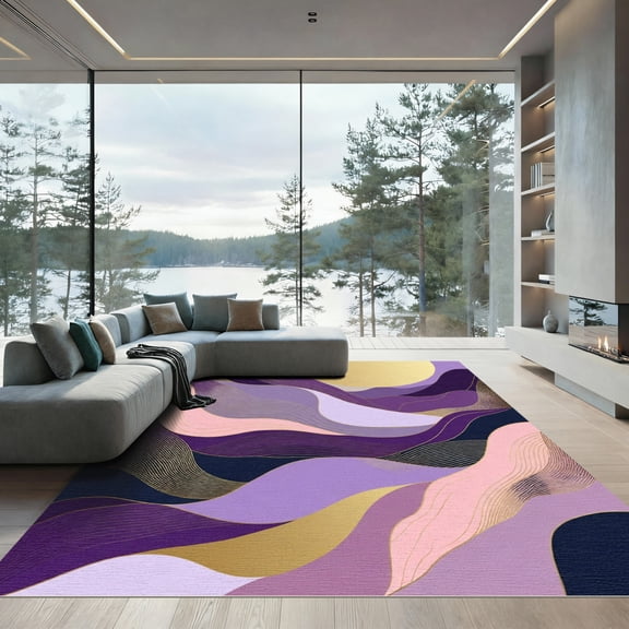 ODIKA 4'x6' Machine Washable Non-Slip Area Rug, Abstract Purple High Traffic Rug, Purple, 1086365