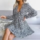thumbnail image 5 of Moda mujer casual manga larga sexy estampado leopardo cintura vestido plisado Fridja  NMB4038, 5 of 6