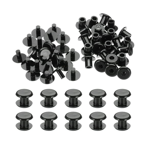 M5*6mm Plastic Binding Post, 24 Sets Plastic Chicago Screws Binding Screw Rivets Post Press-on Buckle for Leather Scrapbook Photo Albums, Black