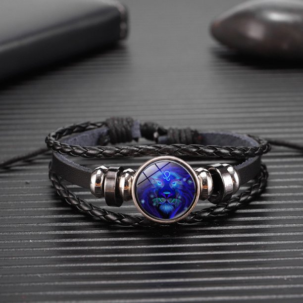 12 Signos del zodiaco Constelación Encanto Pulsera luminosa Hombres Mujeres Moda Pulsera de cuero de tejido multicapa amp; Brazalete de regalo de cumpleaños Dengxun unisex