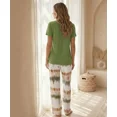 thumbnail image 6 of ChicMe Pajamas for Womens Letter Print Round Neck Short Sleeve Tops and Tie Dye Elastic Waist Pants Loose Fit Casual Sleepwear Set Green-l, 6 of 9