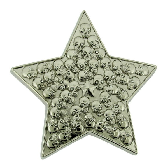 Skulls and Skeleton in Silver Star Plain Finished Tattoo Gothic Style Belt Buckle
