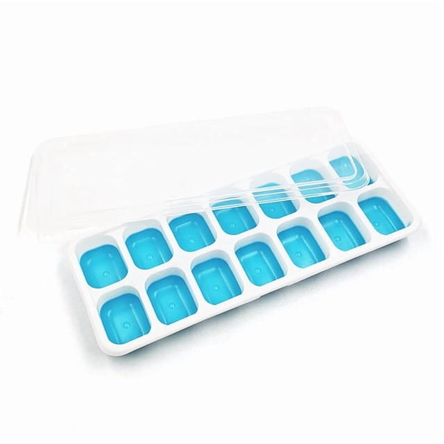 Molde para cubitos de hielo con tapa, molde cuadrado de silicona para cubitos de hielo para 14 cubitos de hielo, fácil de liberar, herramienta de barra de cocina de verano para congelar cócteles,Blue