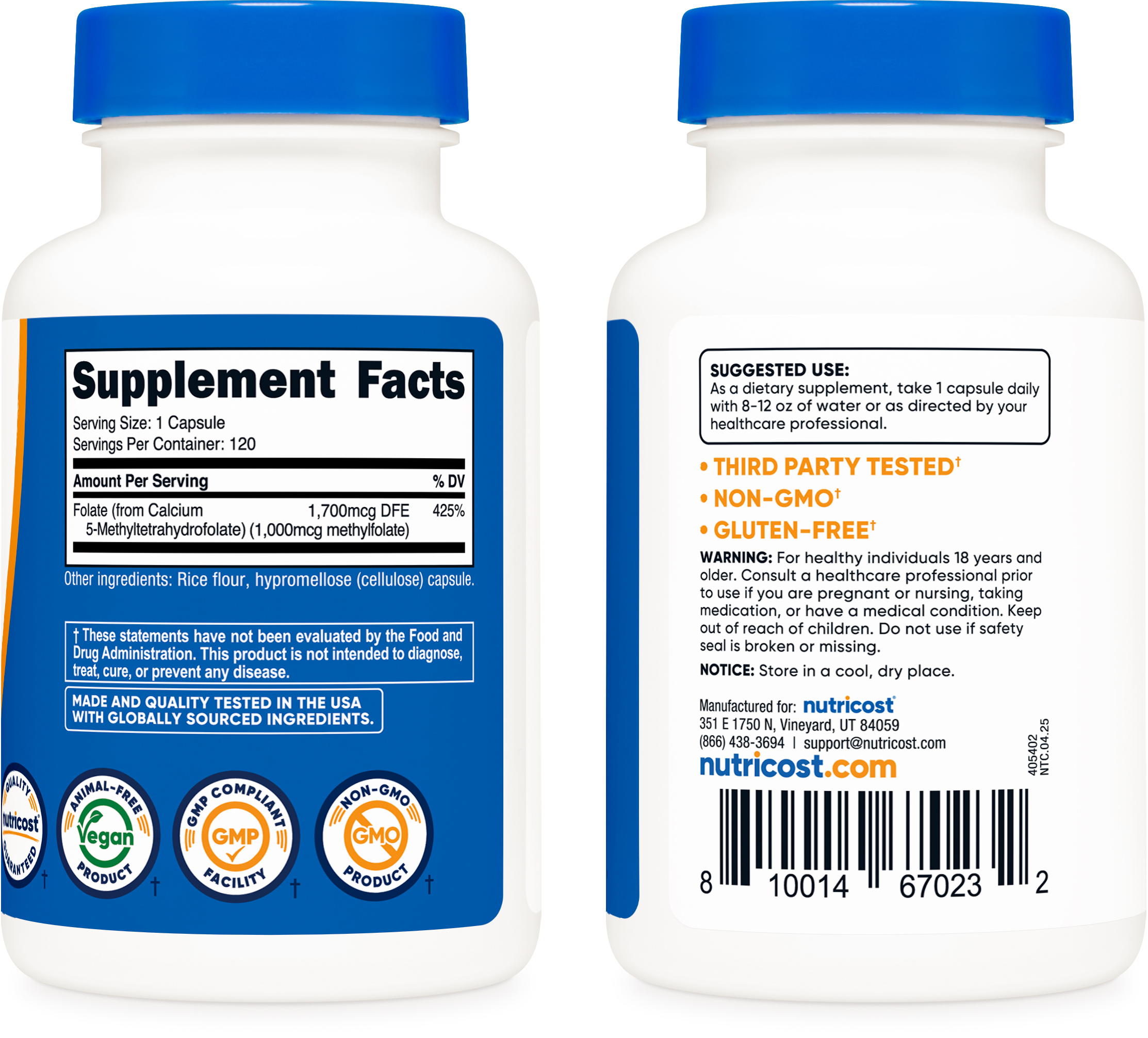 Nutricost Metil Folato 1000 mcg, 120 cápsulas veganas - Suplemento no GMO 3