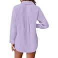 thumbnail image 5 of Womens Button down Shirts Cotton Linen Long Sleeve Dress Shirts Casual Summer Tops with Pockets by Yigetop Light Violet S, 5 of 7