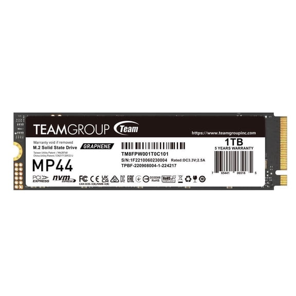 Team Group MP44 M.2 2280 1TB PCIe 4.0 x4 with NVMe Laptop & Desktop & NUC & NAS Internal Solid State Drive (SSD), (R/W Speed up to 7,400/6,500MB/s) TM8FPW001T0C101