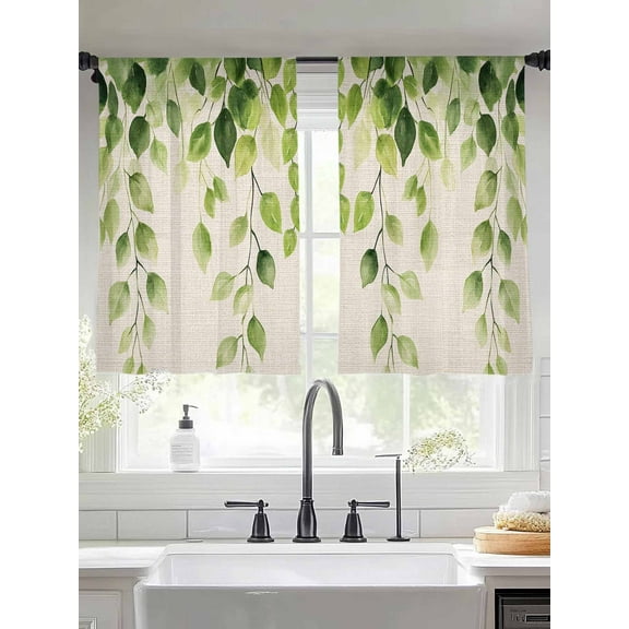 Spring Vines Leaves Sheer Curtains for Living Room Bedroom Retro Rustic Green Botanical Plants Sheer Curtains 54 Inch Long 2 Panels Set Light Filtering Curtain Window Treatments Drapes
