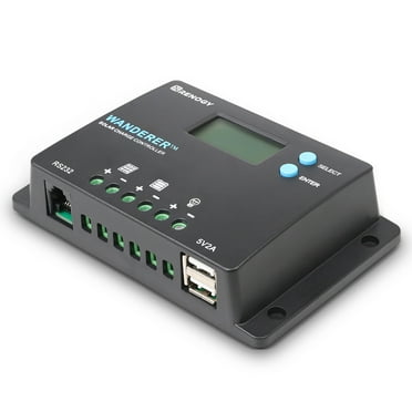 Renogy Wanderer 10 Amp 12V/24V PWM Negative Ground Solar Charge Controller Regulator Compatible with Bluetooth Module