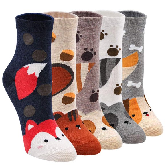 Fgnfyis 5 Pairs Animal Design Cute Colorful Cartoon Women Socks Cool Comfortable Soft Daily Wear Ankle Socks Novelty Socks Multicolor