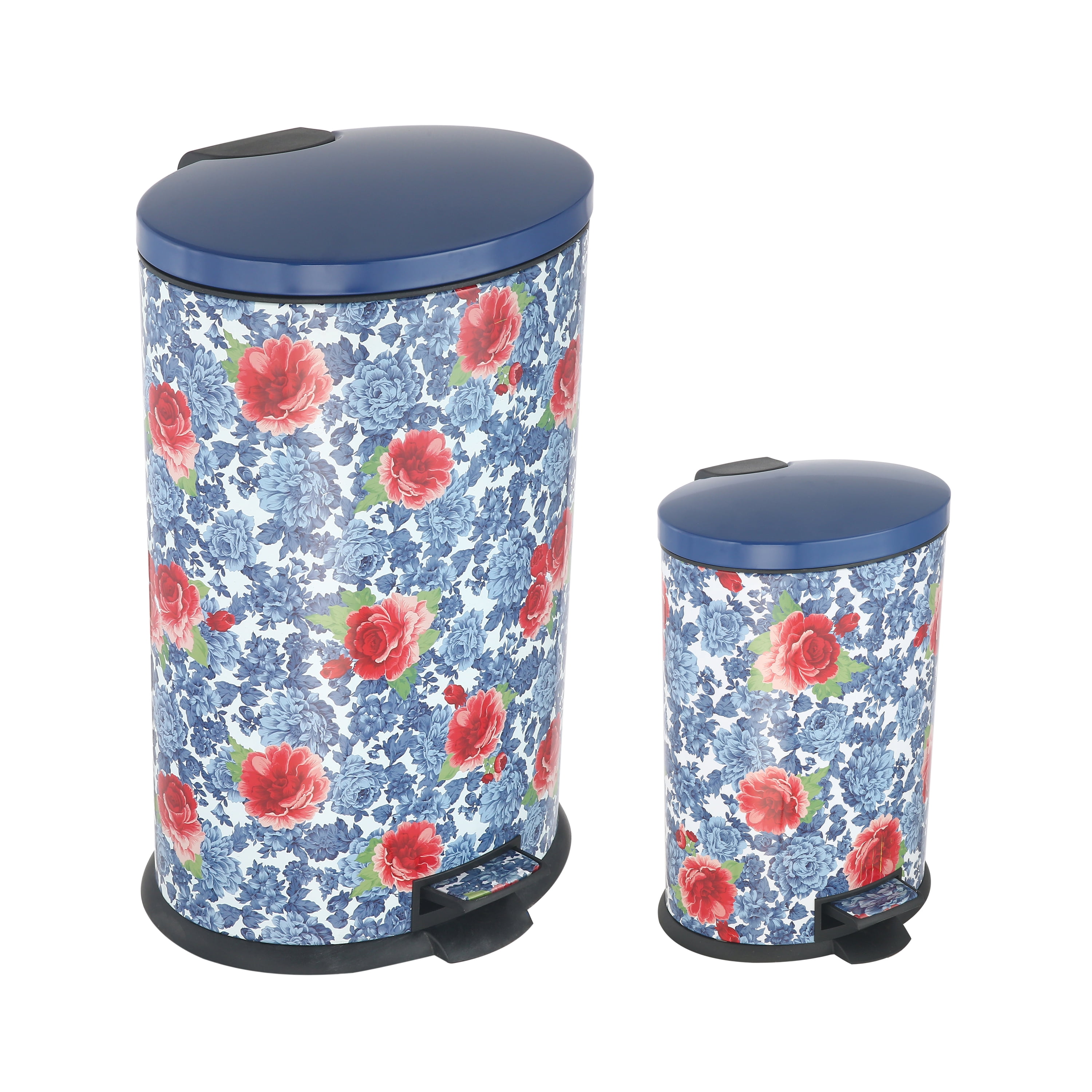 Hand Painted Trash/garbage Can 10 Gallon Medium Blue Wash, Floral,  Greenery, Cobalt Ladybugs 