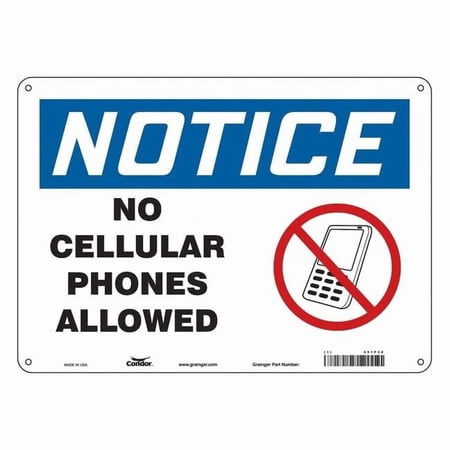 Safety Sign Cell Phone, 10 in H, 14 in W, Polyethylene, Horizontal Rectangle, English, 451P30