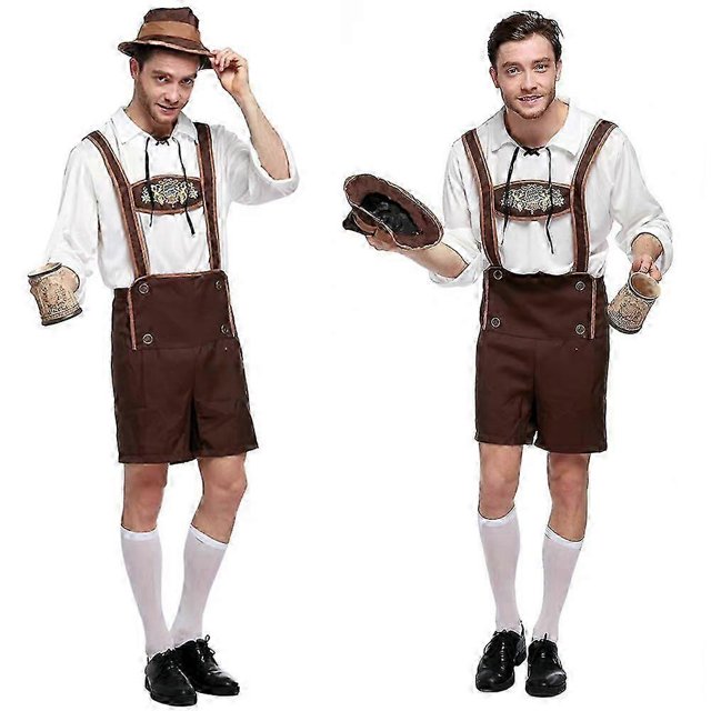 Men Oktoberfest Party Costume German Bavarian Beer Guy Lederhosen Traditional Fancy Dress