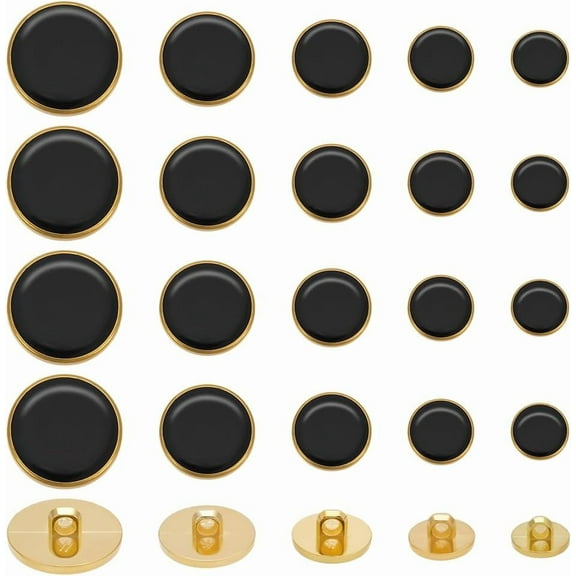 100pcs 5 style Plastic Shank Buttons with Enamel Clothing Accessories Flat Round Black 12.5~25x7~9.5mm Hole: 3mm 20pcs/style
