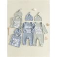 thumbnail image 3 of RUINIXCW Dad's Little Dude Baby Boy Fall Winter Outfit Romper Newborn Baby Boy Hospital Coming Home Outfit Waffled Striped Letter Long Sleeve Jumpsuit Hat Set, 3 of 9