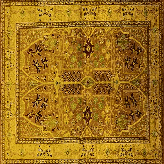 Ahgly Company Indoor Square Oriental Yellow Traditional Area Rugs, 5' Square