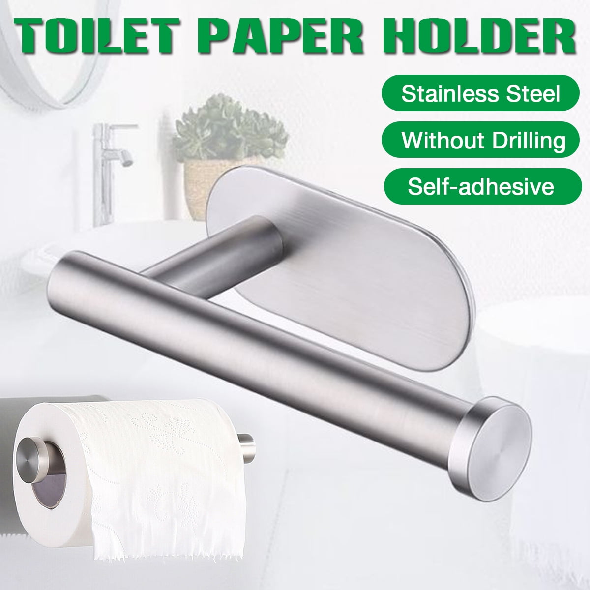KE_ Toilet Kitchen Roll Paper Holder Tissue Stainless Steel Storage Shelf Myst 