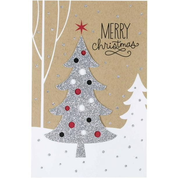 Hallmark Silver Glitter Tree Christmas Boxed Cards
