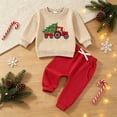 thumbnail image 2 of Toddler Baby Boy Fall Winter Clothes 6 12 18 24 Months 2T Crewneck Sweatshirt Long Sleeve Trucks Shirt and Pants Cute Boys Outfits, 2 of 7