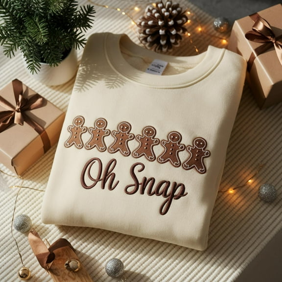 Gingerbread Embroidered Christmas Sweatshirt: Sparkly Holiday Crewneck